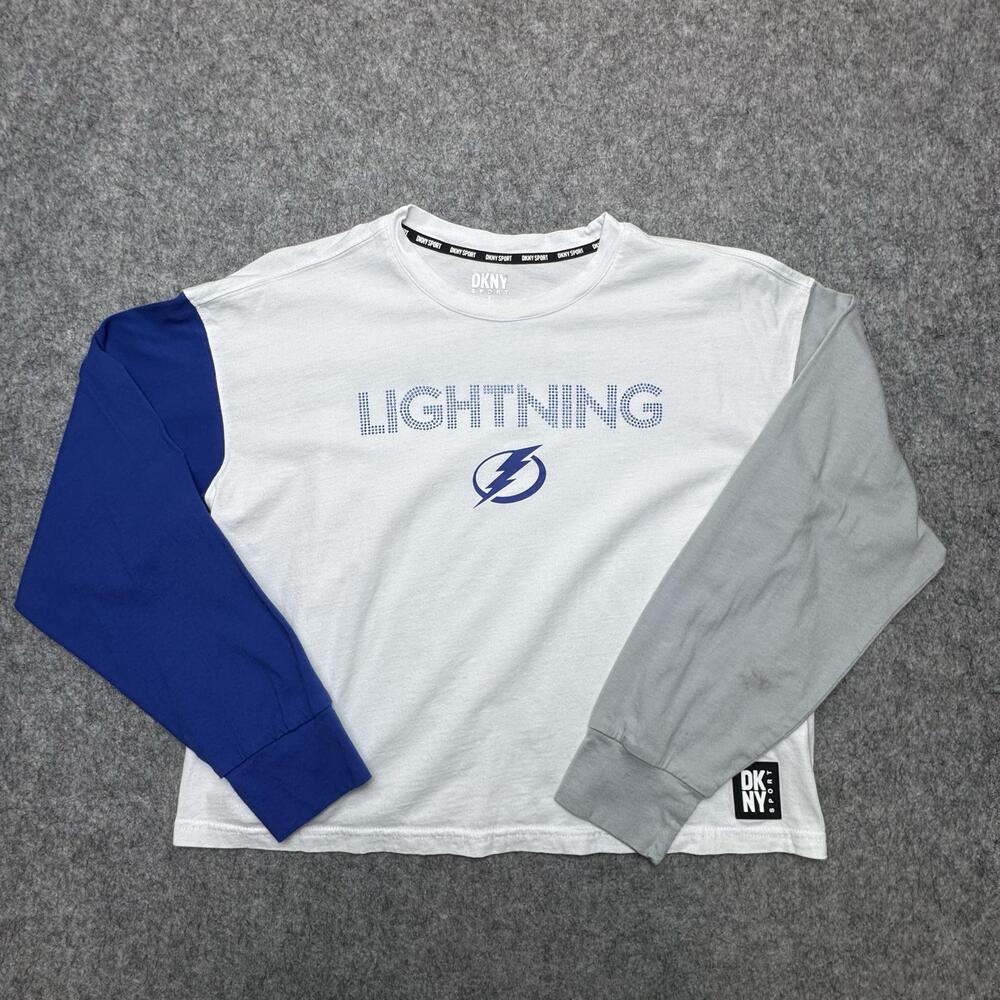 Tampa Bay Lightning Shirt Womens S Blue Gray NHL Hockey Long Sleeve DKNY Sport